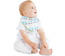 Load image into Gallery viewer, The fashion banana wonder bib is ideal for babies who drool. This fashionable, reversible bib has three layers. A high-quality print, a PU waterproof layer and a very absorbent 100% cotton towelling layer. The close-fitting neck means there are no leaks. The bright colours and patterns are appealing to both parents and infants. This bandana wonder bib is the perfect baby shower or newborn gift. SIZE: 4mths - 3 years