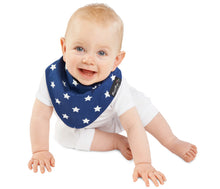 Load image into Gallery viewer, The fashion banana wonder bib is ideal for babies who drool. This fashionable, reversible bib has three layers. A high-quality print, a PU waterproof layer and a very absorbent 100% cotton towelling layer. The close-fitting neck means there are no leaks. The bright colours and patterns are appealing to both parents and infants. This bandana wonder bib is the perfect baby shower or newborn gift. SIZE: 4mths - 3 years