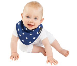 The fashion banana wonder bib is ideal for babies who drool. This fashionable, reversible bib has three layers. A high-quality print, a PU waterproof layer and a very absorbent 100% cotton towelling layer. The close-fitting neck means there are no leaks. The bright colours and patterns are appealing to both parents and infants. This bandana wonder bib is the perfect baby shower or newborn gift. SIZE: 4mths - 3 years