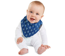 Load image into Gallery viewer, The fashion banana wonder bib is ideal for babies who drool. This fashionable, reversible bib has three layers. A high-quality print, a PU waterproof layer and a very absorbent 100% cotton towelling layer. The close-fitting neck means there are no leaks. The bright colours and patterns are appealing to both parents and infants. This bandana wonder bib is the perfect baby shower or newborn gift. SIZE: 4mths - 3 years