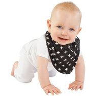 Load image into Gallery viewer, The fashion banana wonder bib is ideal for babies who drool. This fashionable, reversible bib has three layers. A high-quality print, a PU waterproof layer and a very absorbent 100% cotton towelling layer. The close-fitting neck means there are no leaks. The bright colours and patterns are appealing to both parents and infants. This bandana wonder bib is the perfect baby shower or newborn gift. SIZE: 4mths - 3 years
