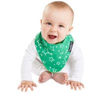 Load image into Gallery viewer, The fashion banana wonder bib is ideal for babies who drool. This fashionable, reversible bib has three layers. A high-quality print, a PU waterproof layer and a very absorbent 100% cotton towelling layer. The close-fitting neck means there are no leaks. The bright colours and patterns are appealing to both parents and infants. This bandana wonder bib is the perfect baby shower or newborn gift. SIZE: 4mths - 3 years
