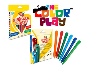 The Colour Play triangular crayons are a fun way to promote a proper writing grip for little hands. The 12 fun coloured crayons are easy to hold and will help nurture your child's creativity whilst developing their fine motor and sensory skills. Say hello to long-lasting crayons and wave goodbye to sharpening and crayons that roll off the table!
