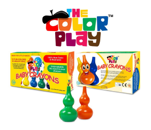The Colour Play baby crayons are specially designed with your baby's developing hands in mind. This unique curved crayon helps to train your baby to grip crayons perfectly. With 12 fun colours these curved crayons will also help nurture your child's creativity whilst developing their fine motor and sensory skills. 100% Non-toxic. The colour play baby crayons are easily washable giving you peace of mind and hours of enjoyment for your baby. 